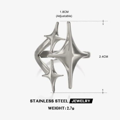 LATS Stainless Steel Y2K Celestial Star Open Rings for Women Men Unique Design Gold Silver Color Adjustable Ring Fashion Jewelry