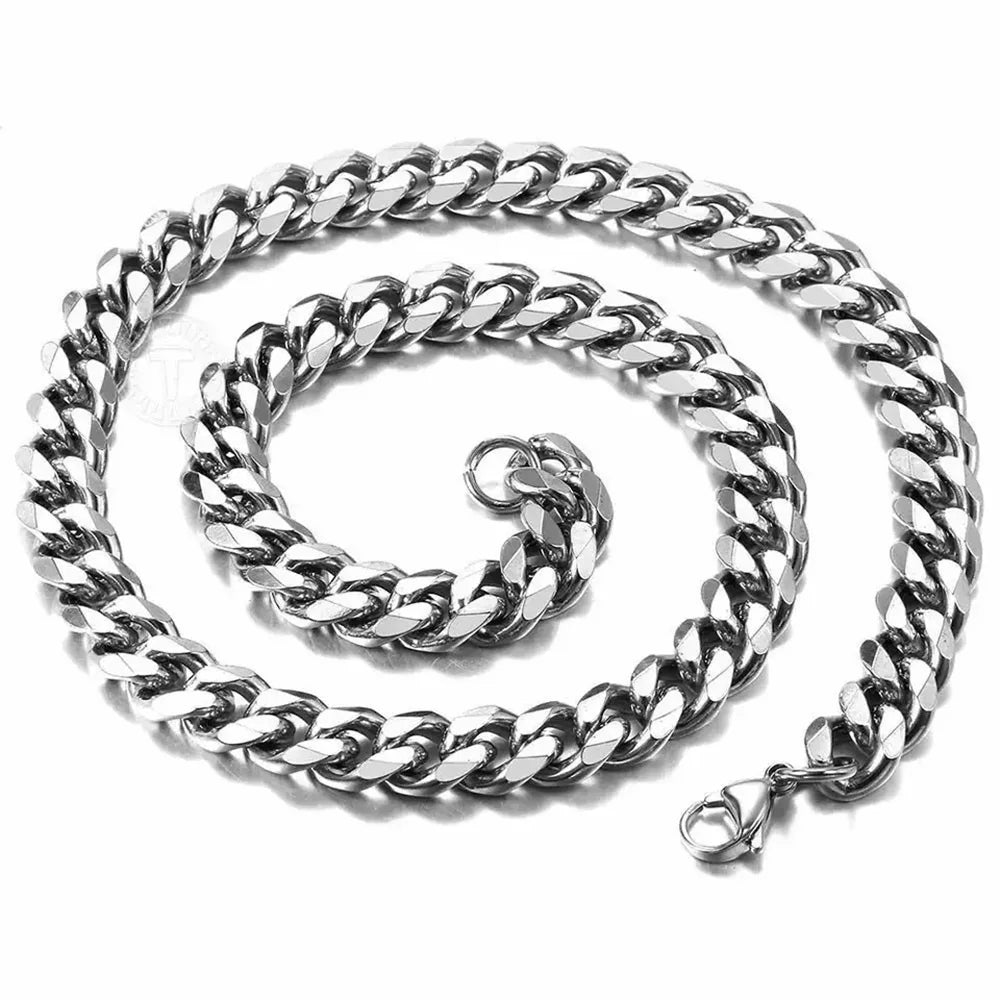 Men Curb Chain Necklace 3.5mm-9mm Stainless Steel Basic Punk Cuban Link Chain Necklaces for Male Jewelry Hip Hop