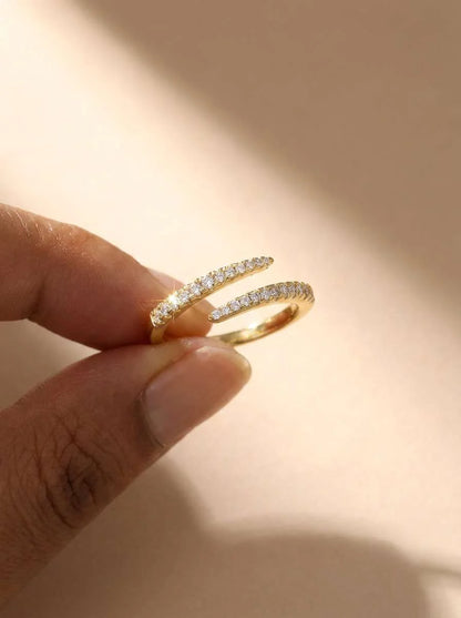 925 Sterling Silver Simple Stylish Opening Rings for Women Shiny Cubic Zirconia Finger Accessories New Trendy Delicate Jewelry