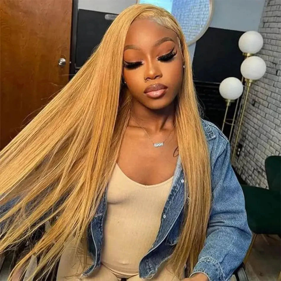 Honey Blonde #27 Straight 13x6 HD Lace Front Wig – Glueless 13x4, 250% Density
