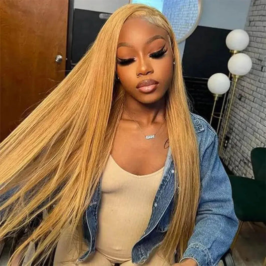 Honey Blonde #27 Straight 13x6 HD Lace Front Wig – Glueless 13x4, 250% Density