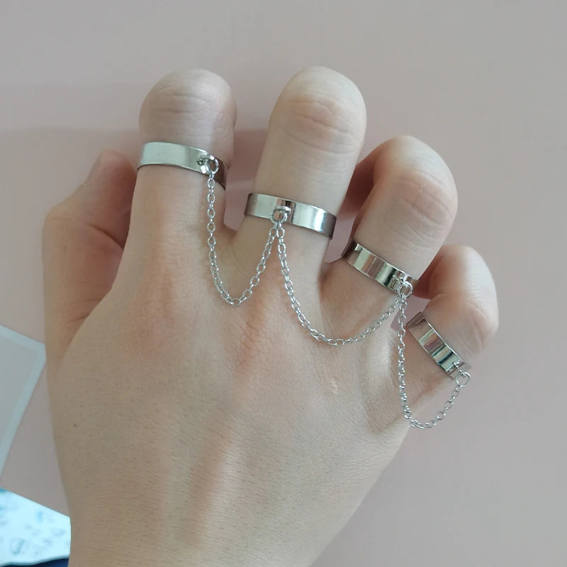 Boho Gold Color Cross Wide Rings Set For Women Girls Simple Chain Finger Tail Rings 2022 NEW Bijoux Jewelry Gifts Ring Female