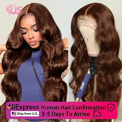 Long Chocolate Brown Body Wave HD Lace Wig – 38–40 Inch 13x6, 4x4 & 5x5 Dark Brown Lace