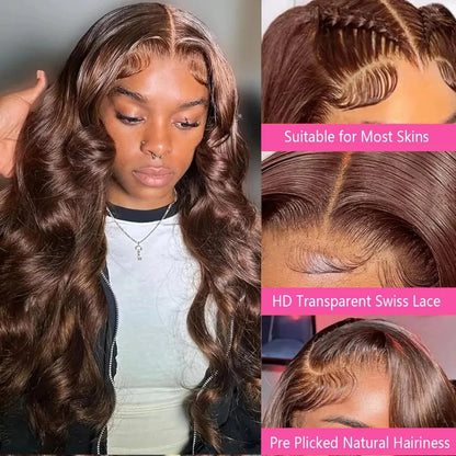 Chocolate Brown #4 Body Wave HD Lace Front Wig – 13x4 & 13x6 Transparent, 220% Density