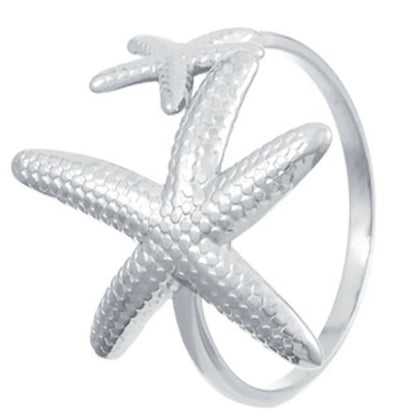 MHS.SUN Ocean Style Stainless Steel Starfish Shell Rings For Women Men Vintage Gold Plated Open Ring Summer Beach Jewelry
