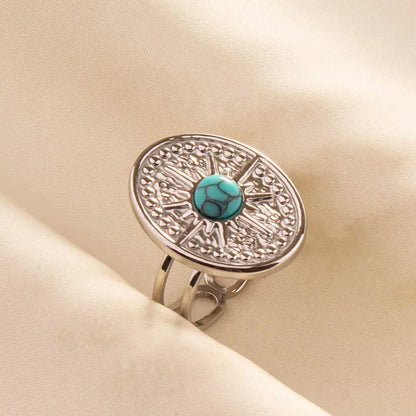 1pc Stainless Steel Boho Turquoise Open Finger Rings Trendy Adjustable Women Ethnic Multi Layers Stackable Anillos Jewelry