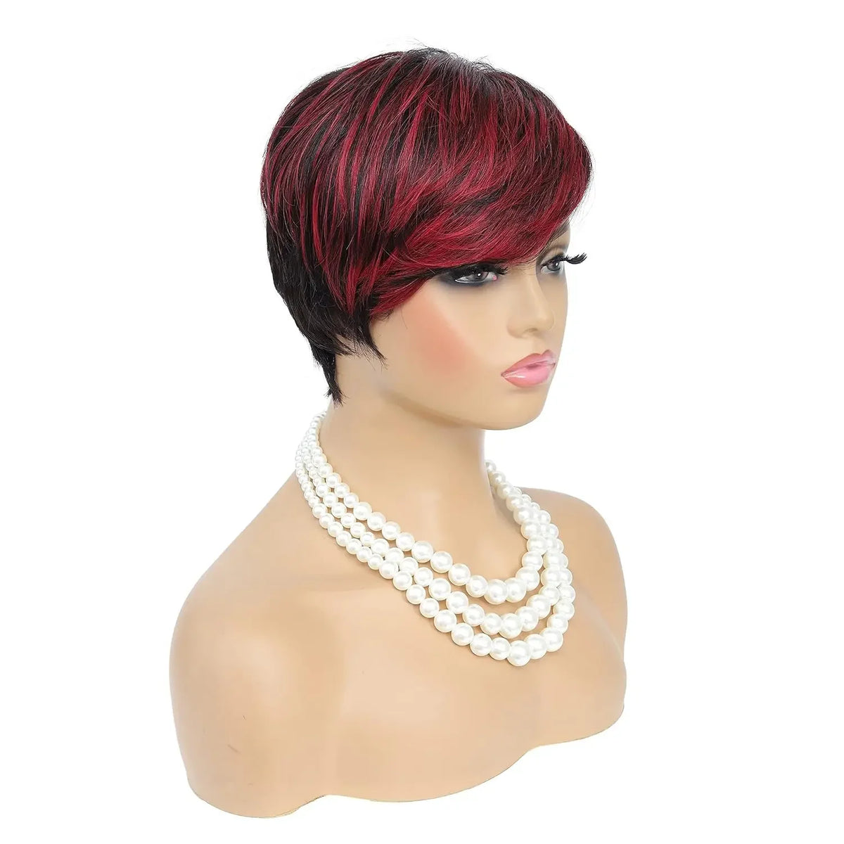 Ombre Red Pixie Cut Synthetic Wig with Bangs – Short Wig for Black Women