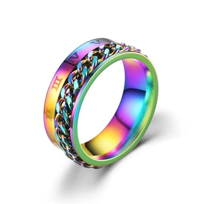 Titanium Steel Rotatable Chain Couple Ring Anxiety Multifunctional Jewelry Fashion 8mm Fidget Spinner Rings Power Sense Gifts