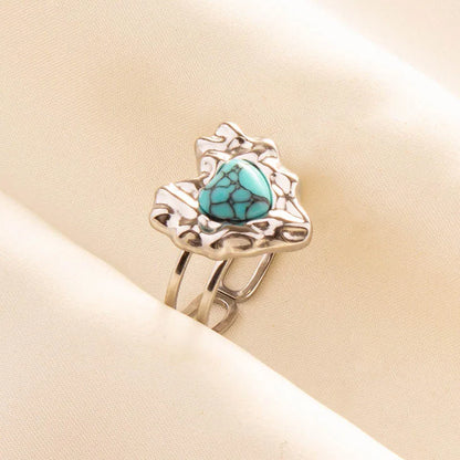 1pc Stainless Steel Boho Turquoise Open Finger Rings Trendy Adjustable Women Ethnic Multi Layers Stackable Anillos Jewelry