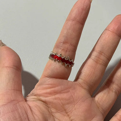 Goth Red Crystal Butterfly Heart Open Rings for Women Trend Vintage Adjustable Finger Rings Halloween Jewelry