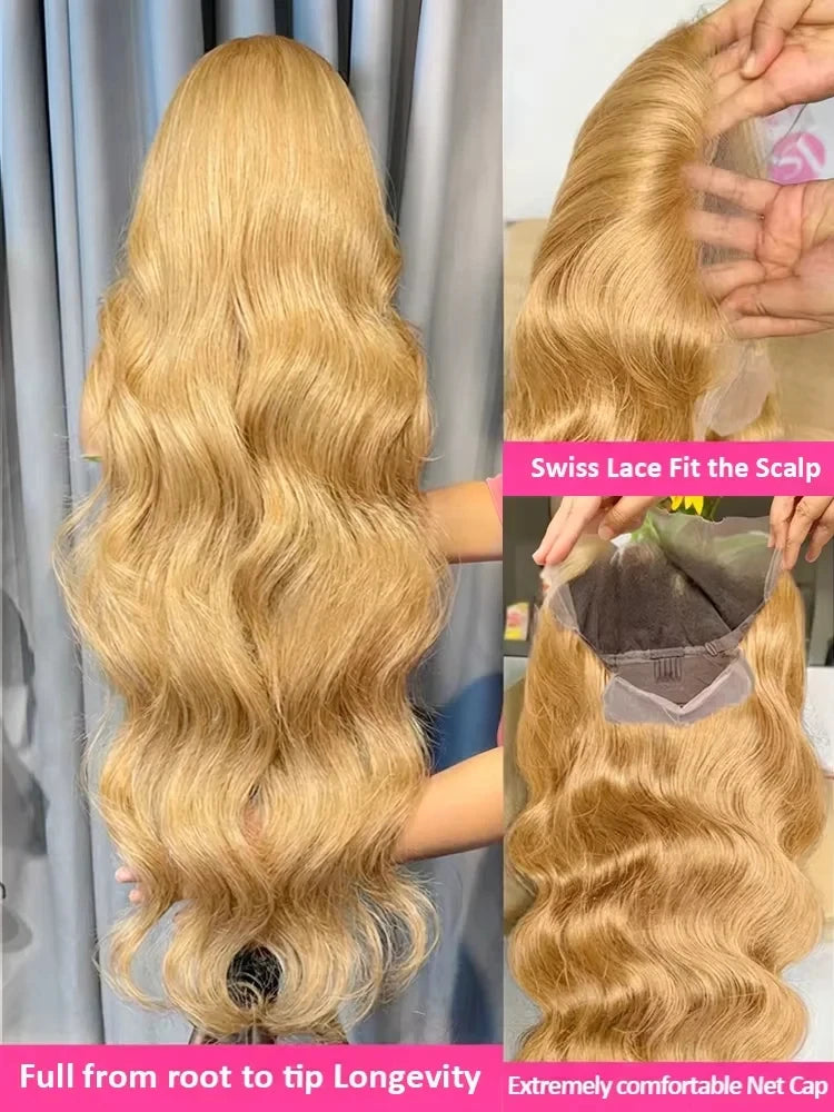 Honey Blonde #27 Body Wave 13x6 HD Lace Frontal Wig – 250% Density Pre-Plucked
