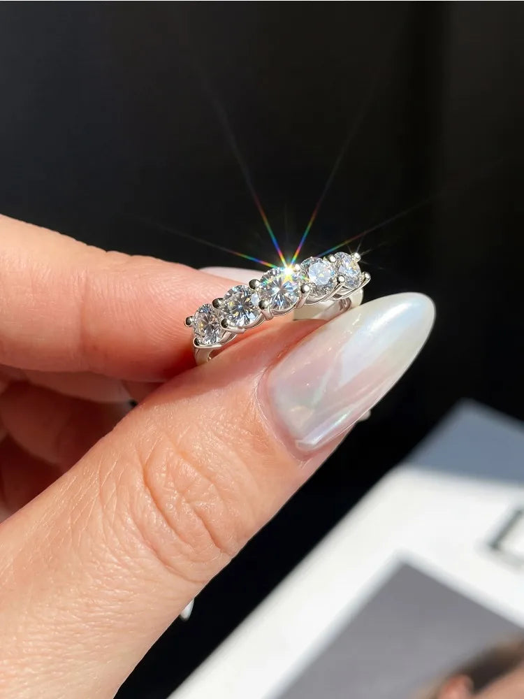 GRA Fashion Real 0.3CT*5 Moissanite Rings for Women Gift 925 Sterling Silver Brilliant Diamond Wedding Luxury Fine Jewelry