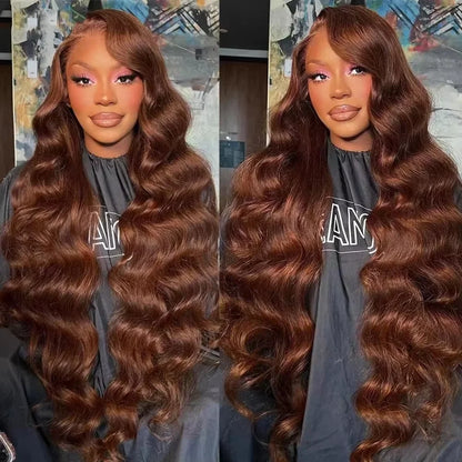 Chocolate Brown Body Wave Lace Frontal Wig – Brazilian Remy 13x6 & 13x4, Long Lengths 200%