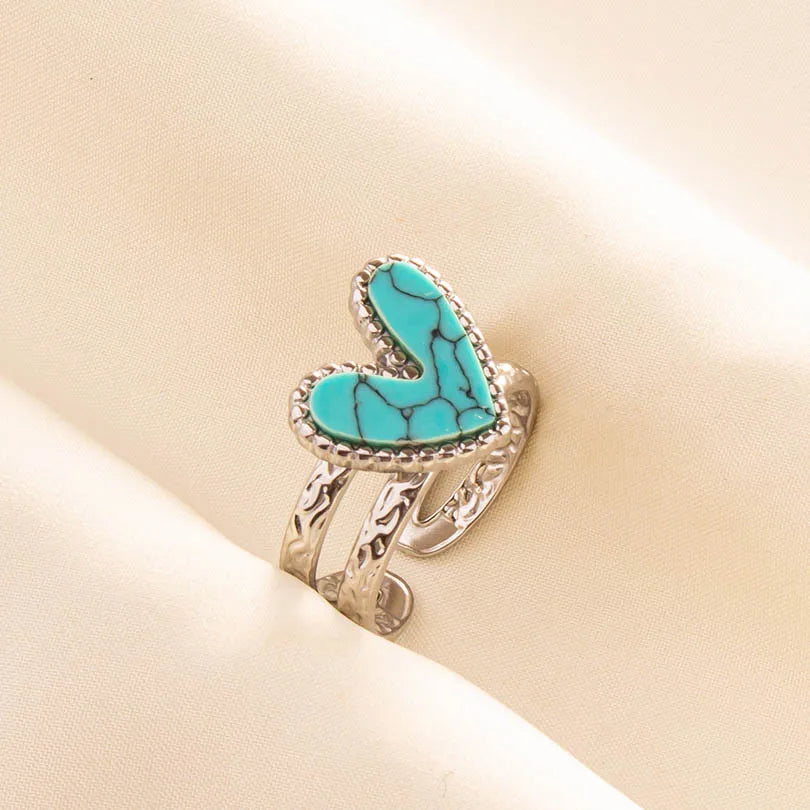 1pc Stainless Steel Boho Turquoise Open Finger Rings Trendy Adjustable Women Ethnic Multi Layers Stackable Anillos Jewelry