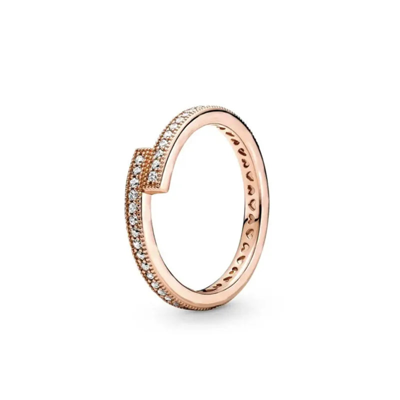 Rose Gold Clor Flower Heart Pink Ring New Hot Selling  Rings Suitable For  Matching DIY Birthday Gift 925 Silver