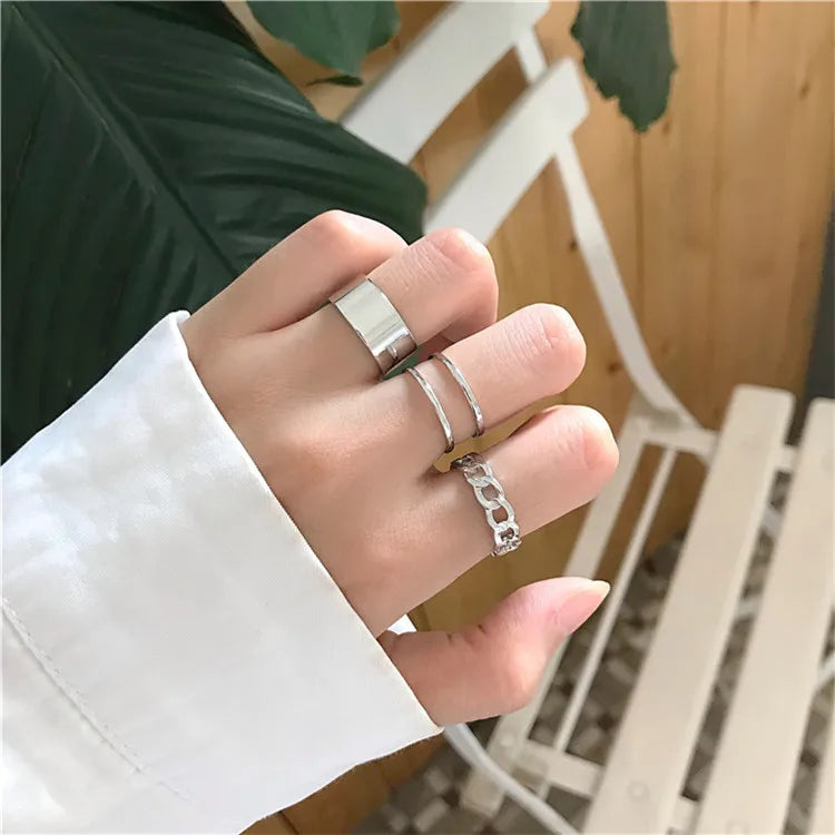 Boho Gold Color Cross Wide Rings Set For Women Girls Simple Chain Finger Tail Rings 2022 NEW Bijoux Jewelry Gifts Ring Female