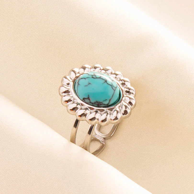 1pc Stainless Steel Boho Turquoise Open Finger Rings Trendy Adjustable Women Ethnic Multi Layers Stackable Anillos Jewelry