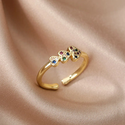 Sweet Heart Zirconia Rings for Women Stainless Steel Gold-Plated Layered Design Everyday Wear Valentine's Day Party Jewelry Gift