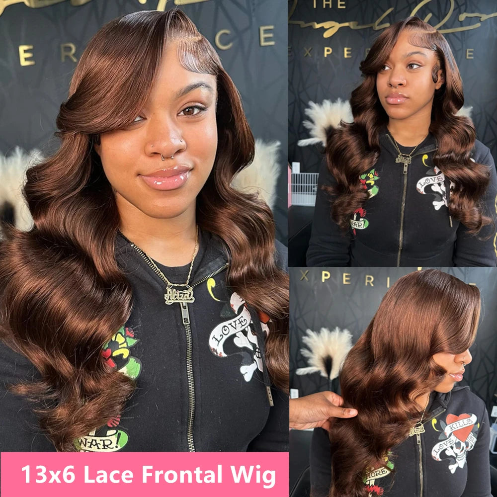 Chocolate Brown Body Wave Lace Front Wig – 13x6 HD Transparent, 30 Inch Pre-Plucked Color Wig