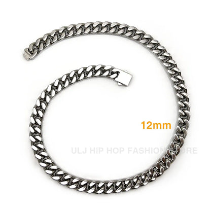 ULJ Punk Miami Cuban Link Men Hip Necklace 304 Stainless Steel Hip-Hop Female Male Bracelet Chain Ice Out Waterproof Jewelry