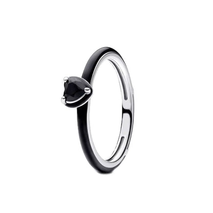 925 Silver Women Jewerly Accessories Ring Size 6 7 8 9 Pink Heart CZ Stone Red Black Rings DIY Birthday Gift Party