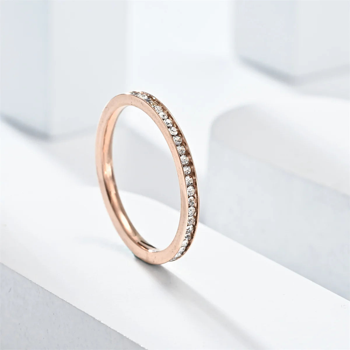 2mm Iced Out Bling Ring Female Silver Plated Stainless Steel Cubic Zircon Wedding Engagement Rings for Women Jewelry Gift