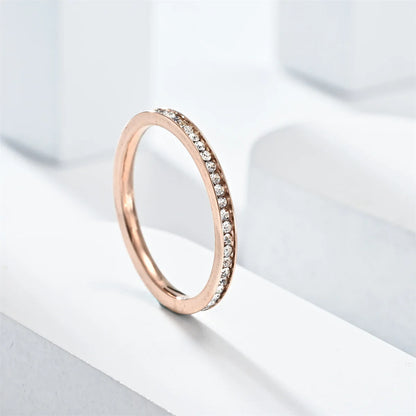 2mm Iced Out Bling Ring Female Silver Plated Stainless Steel Cubic Zircon Wedding Engagement Rings for Women Jewelry Gift