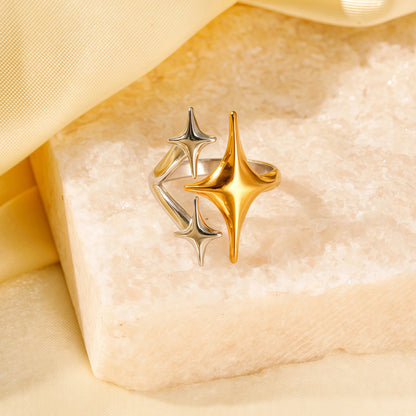 LATS Stainless Steel Y2K Celestial Star Open Rings for Women Men Unique Design Gold Silver Color Adjustable Ring Fashion Jewelry