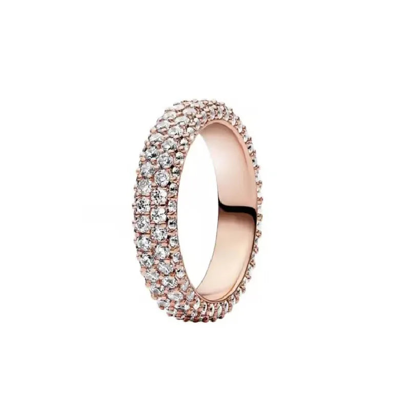 Rose Gold Clor Flower Heart Pink Ring New Hot Selling  Rings Suitable For  Matching DIY Birthday Gift 925 Silver