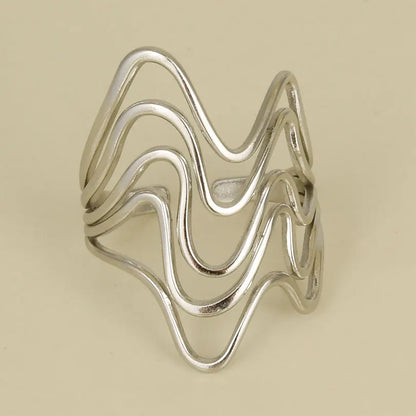 1Pc Stainless Steel Waterproof Women Personality Textured Chunky Open Rings Vintage Hollow Irregular Multi-layer Anillos Jewelry