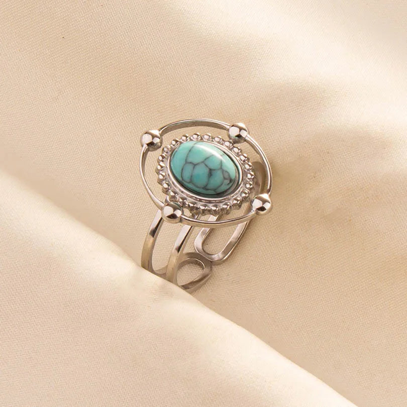 1pc Stainless Steel Boho Turquoise Open Finger Rings Trendy Adjustable Women Ethnic Multi Layers Stackable Anillos Jewelry