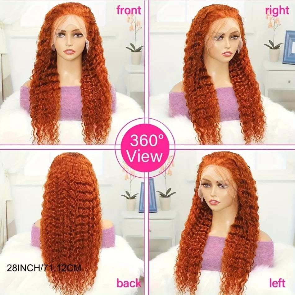 Orange Ginger 13x6 HD Lace Frontal Deep Wave Curly Wig – 30 Inch, 220% Density