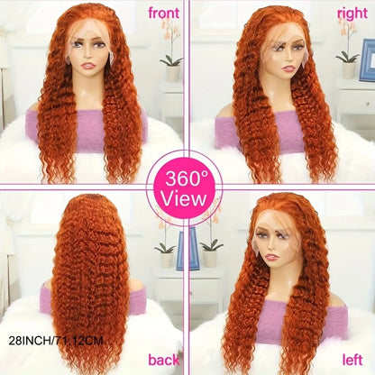 Orange Ginger 13x6 HD Lace Frontal Deep Wave Curly Wig – 30 Inch, 220% Density