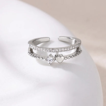 Sweet Heart Zirconia Rings for Women Stainless Steel Gold-Plated Layered Design Everyday Wear Valentine's Day Party Jewelry Gift