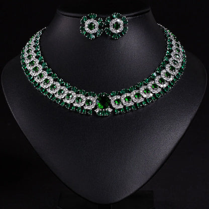 Sparkling Colourful Niche Delicate Flower Jewellery Necklace Earrings 2 Pcs Set Wedding Banquet Prom Bridal Women Dubai M-586