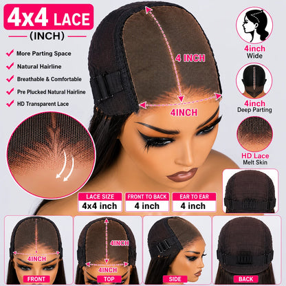 Glueless Straight Wig – Pre-Cut Pre-Plucked 4x4 HD Lace Closure, Wear & Go