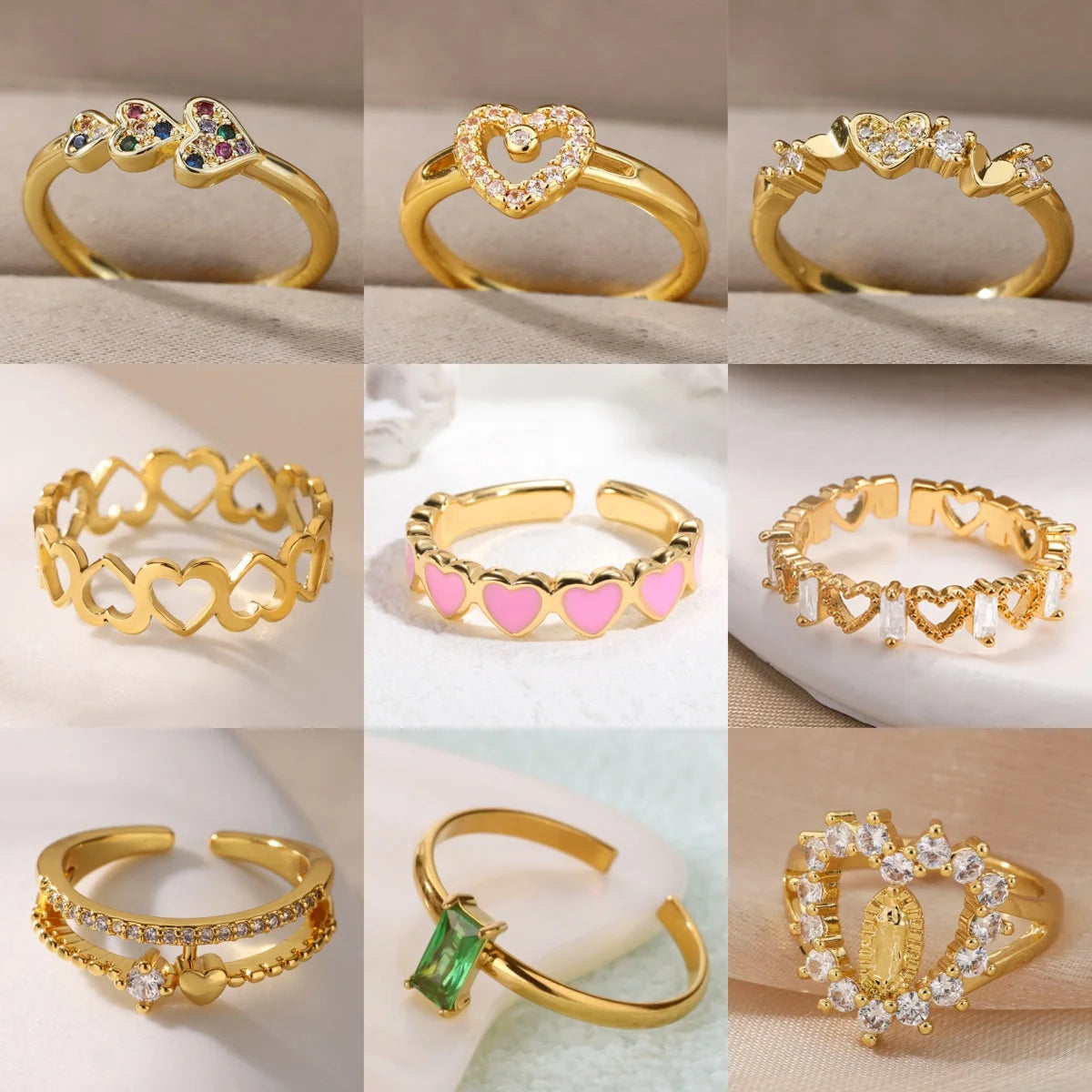 Sweet Heart Zirconia Rings for Women Stainless Steel Gold-Plated Layered Design Everyday Wear Valentine's Day Party Jewelry Gift
