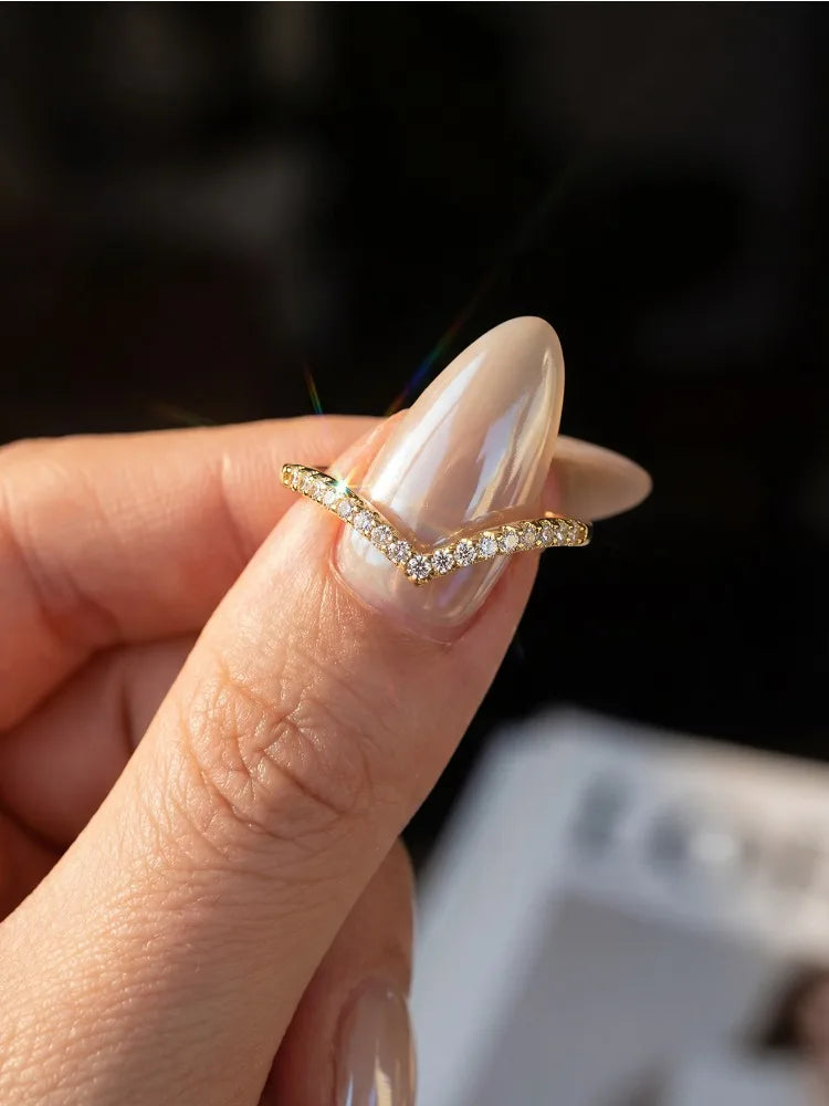 GRA V-Shaped Moissanite Shining Rings For Women 925 Sterling Silver With White Golden Pure Diamond Engagement Wedding Jewelry