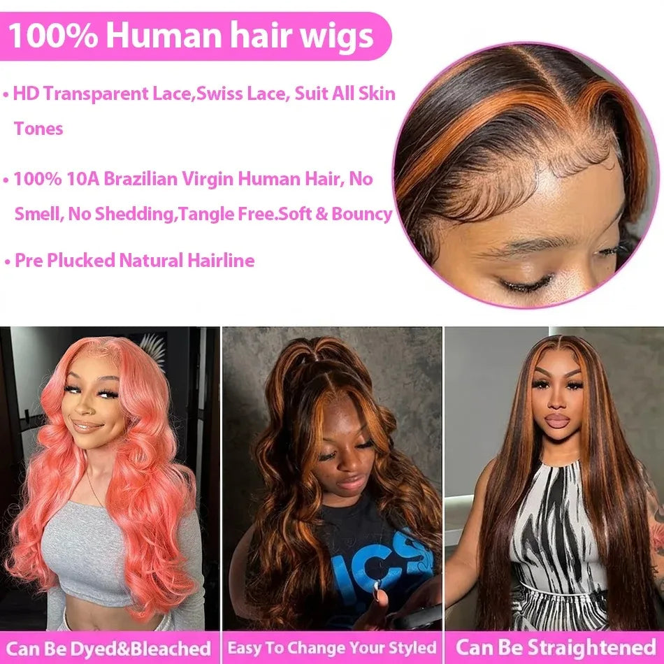 1B/30 Ombre Brown Highlight Body Wave Lace Front Wig – 13x4, 13x6 & 5x5 Glueless