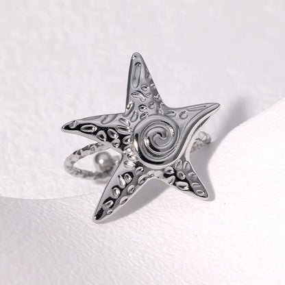 Bohemian Stainless Steel Ring Woman Vintage Jewelry Starfish Heart-Shaped Geometry Adjustable Open Rings Prom Accessories Gift