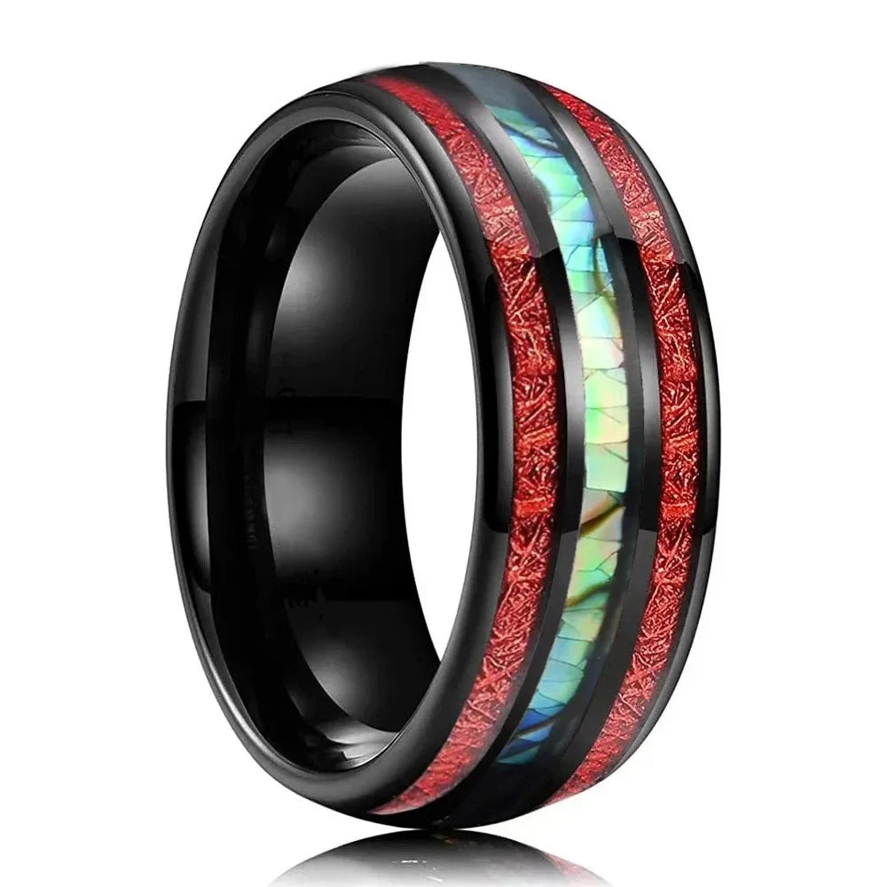 Fashion 8mm Men Stainless Steel Rings Inlay Meteorite Abalone Shell Rings For Men Women Wedding Engagement Band Jewelry Gift