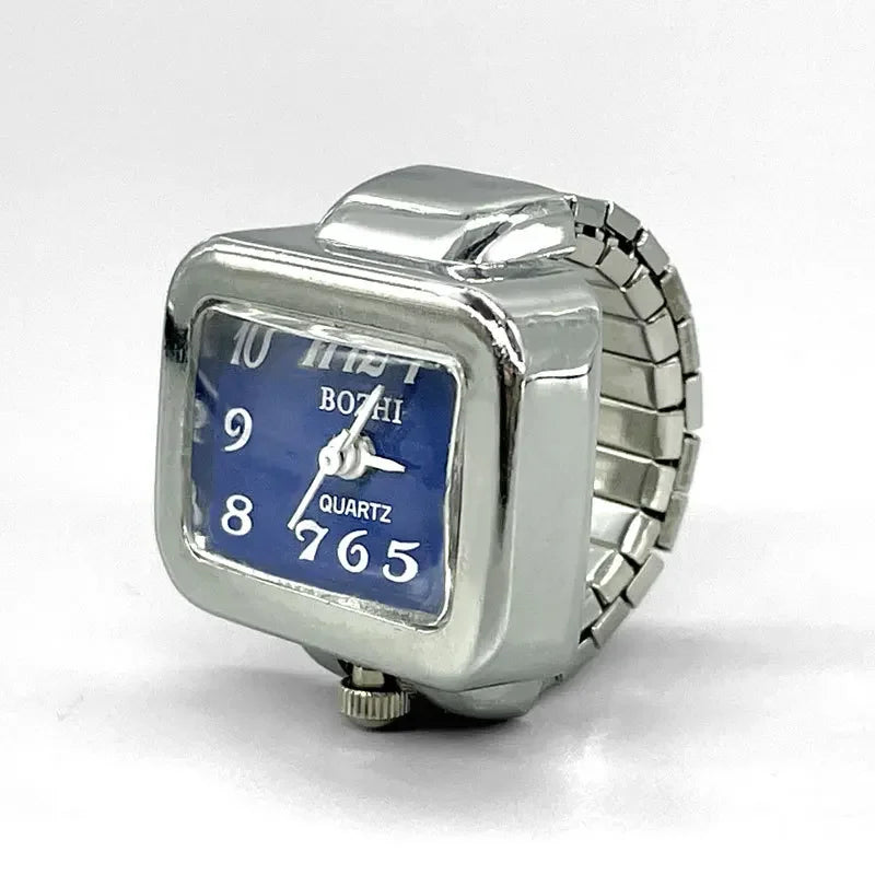 Punk Mini Quartz Watch Clock Finger Rings for Men Women Stainless Steel Elastic Strap Punk Couple Roman Ring Jewelry Gifts