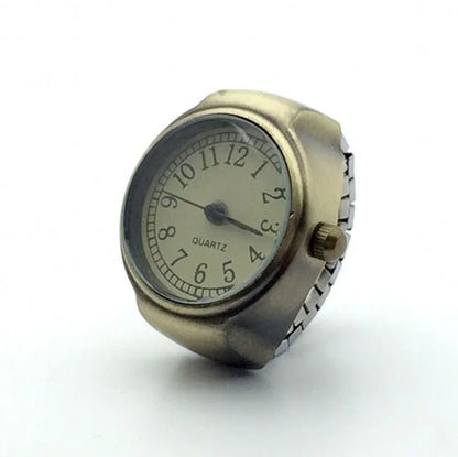 Punk Mini Quartz Watch Clock Finger Rings for Men Women Stainless Steel Elastic Strap Punk Couple Roman Ring Jewelry Gifts