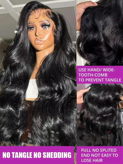 Natural Black Body Wave 360 Full Lace Wig – Pre-Plucked 13x4 & 13x6, 250%