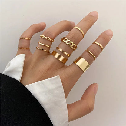 Boho Gold Color Cross Wide Rings Set For Women Girls Simple Chain Finger Tail Rings 2022 NEW Bijoux Jewelry Gifts Ring Female