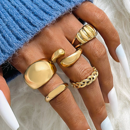 Tocona Fashion Gold Color Chain Pattern Ring Sets for Women Classic Lrregular  Rings Jewelry Party 5pc/set кольца  26471