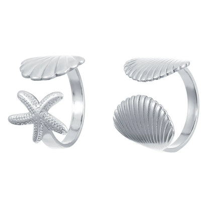 MHS.SUN Ocean Style Stainless Steel Starfish Shell Rings For Women Men Vintage Gold Plated Open Ring Summer Beach Jewelry