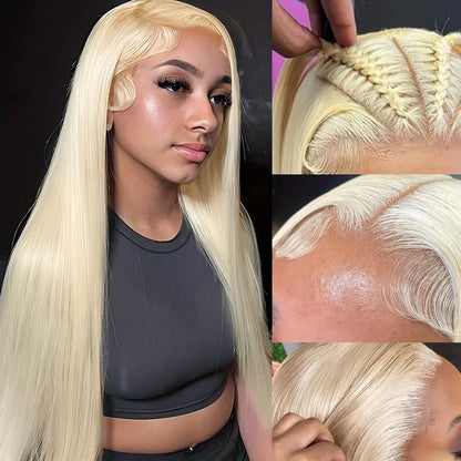 613 Blonde Straight HD Lace Frontal Wig – Pre-Colored Pre-Plucked 13x6, 200%