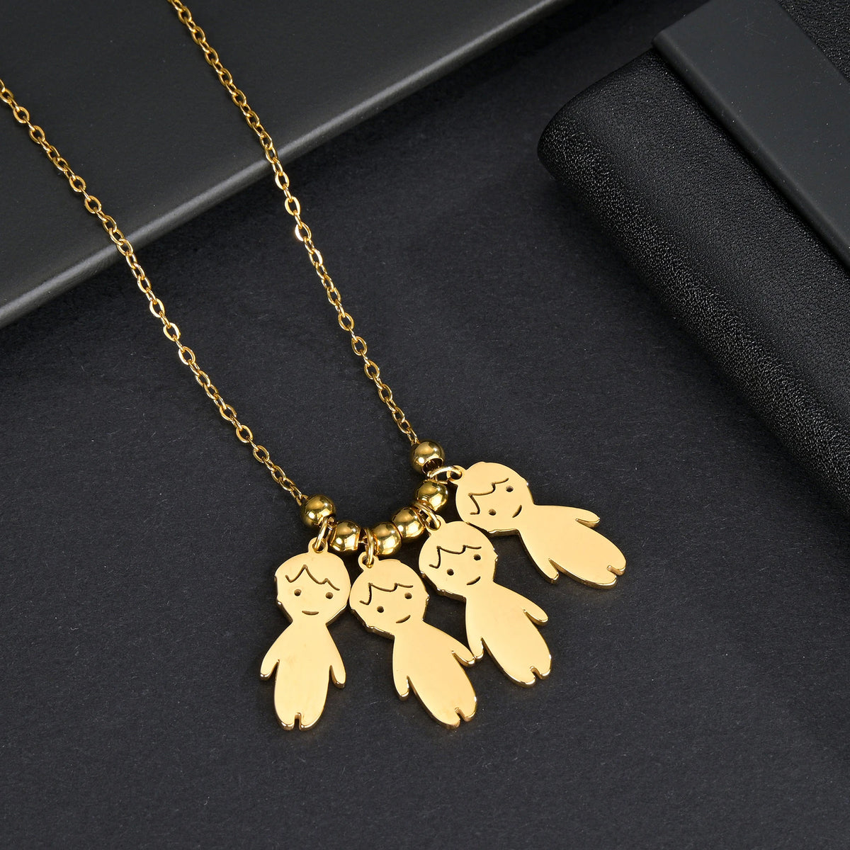 Akizoom 45cm Baby Boy Girl Kids Pendant Necklace Golden Color Stainless Steel Jewelry Chain Women Family Memorial Birthday Gifts