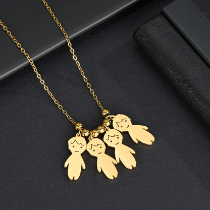 Akizoom 45cm Baby Boy Girl Kids Pendant Necklace Golden Color Stainless Steel Jewelry Chain Women Family Memorial Birthday Gifts